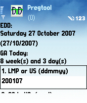 Pregtool professional pregnancy calculator for Java-Enabled phones.